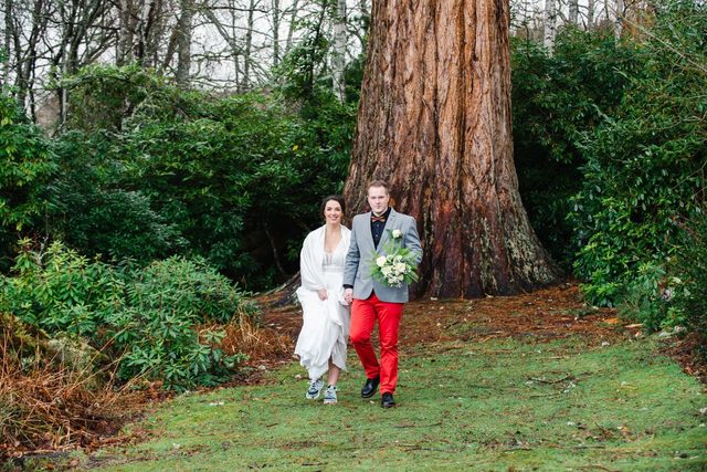 hochzeit-schottland-paar-steht-vor-baum